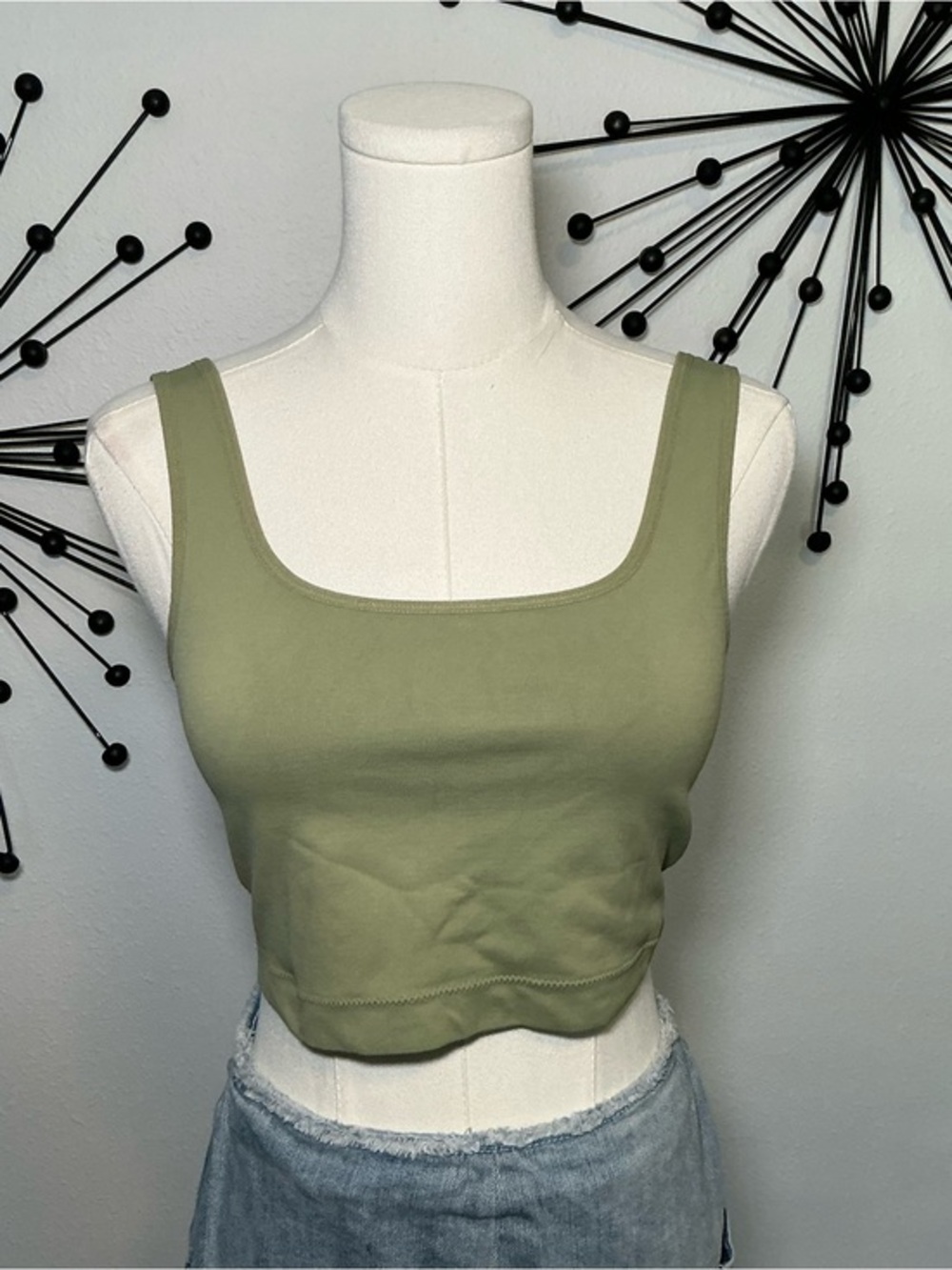 Garage Sage Green Square Neck Cropped Tank Top XS/S